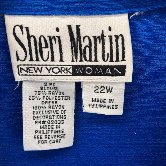 Sheri Martin Top Womens 22W Plus Blue Button Floral Embroidered Short Sleeves - Picture 6 of 10